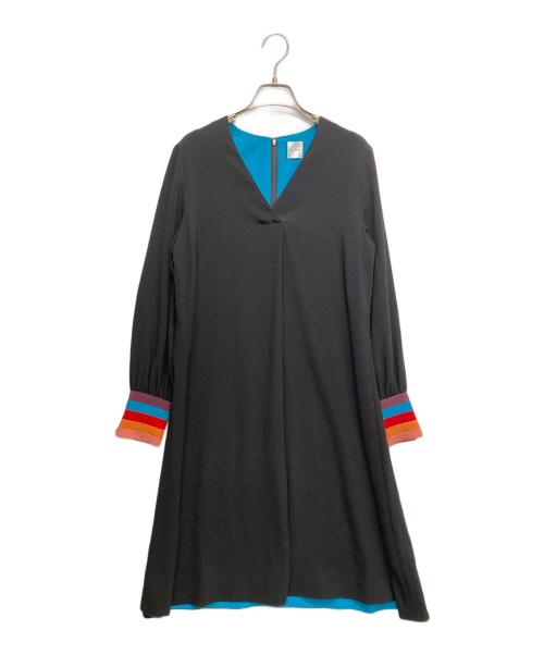 PAUL SMITH（ポールスミス）PAUL SMITH (ポールスミス) カラーコントラストカフスワンピース ブラック サイズ:40の古着・服飾アイテム