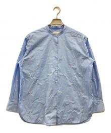 UNITED ARROWS（ユナイテッドアローズ）の古着「エンブロイダリーフラワー バンドカラー シャツ」｜スカイブルー