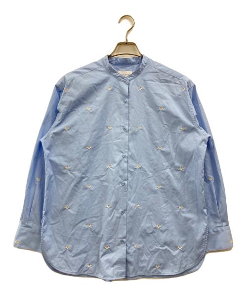 UNITED ARROWS（ユナイテッドアローズ）UNITED ARROWS (ユナイテッドアローズ) エンブロイダリーフラワー バンドカラー シャツ スカイブルー サイズ:不明(実寸参照)の古着・服飾アイテム