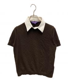 RALPH LAUREN Purple Label（ラルフ ローレン パープル レーベル）の古着「襟付き カシミヤ 半袖ニット」｜ブラウン