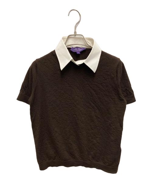 RALPH LAUREN Purple Label（ラルフ ローレン パープル レーベル）RALPH LAUREN PURPLE LABEL (ラルフ ローレン パープル レーベル) 襟付き カシミヤ 半袖ニット ブラウン サイズ:Mの古着・服飾アイテム