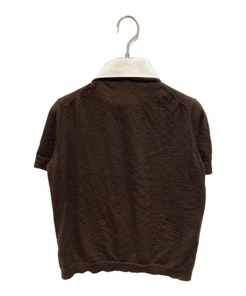 RALPH LAUREN Purple Label（ラルフ ローレン パープル レーベル）RALPH LAUREN PURPLE LABEL (ラルフ ローレン パープル レーベル) 襟付き カシミヤ 半袖ニット ブラウン サイズ:Mの古着・服飾アイテム