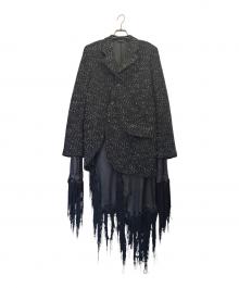 COMME des GARCONS HOMME PLUS（コムデギャルソンオムプリュス）の古着「ジャガード捻れロングジャケット」｜ブラック