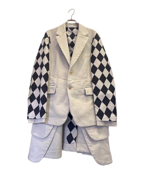 COMME des GARCONS HOMME PLUS（コムデギャルソンオムプリュス）COMME des GARCONS HOMME PLUS (コムデギャルソンオムプリュス) ハーレクインチェックポリ縮ジャケット グレー サイズ:Sの古着・服飾アイテム
