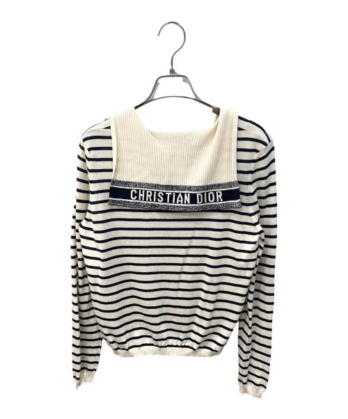 Christian Dior（クリスチャン ディオール）Christian Dior (クリスチャン ディオール) ボーダーセーラーカラーニット ホワイト×ネイビー サイズ:44の古着・服飾アイテム