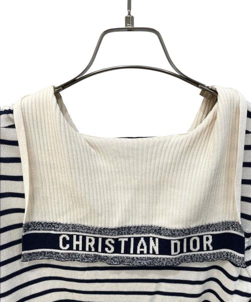 Christian Dior（クリスチャン ディオール）Christian Dior (クリスチャン ディオール) ボーダーセーラーカラーニット ホワイト×ネイビー サイズ:44の古着・服飾アイテム