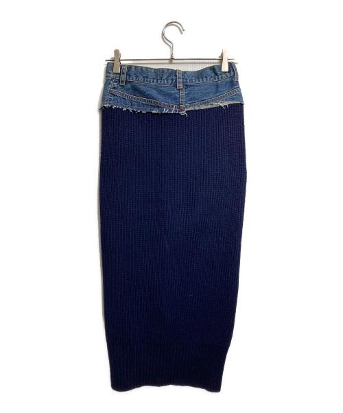 sacai（サカイ）sacai (サカイ) デニムドッキングタイトニットスカート/Denim-Combo Fitted Knit Skirt ネイビー サイズ:０の古着・服飾アイテム