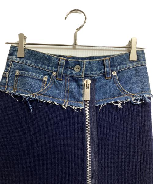 sacai（サカイ）sacai (サカイ) デニムドッキングタイトニットスカート/Denim-Combo Fitted Knit Skirt ネイビー サイズ:０の古着・服飾アイテム