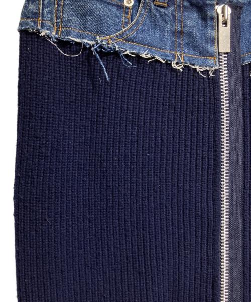 sacai（サカイ）sacai (サカイ) デニムドッキングタイトニットスカート/Denim-Combo Fitted Knit Skirt ネイビー サイズ:０の古着・服飾アイテム