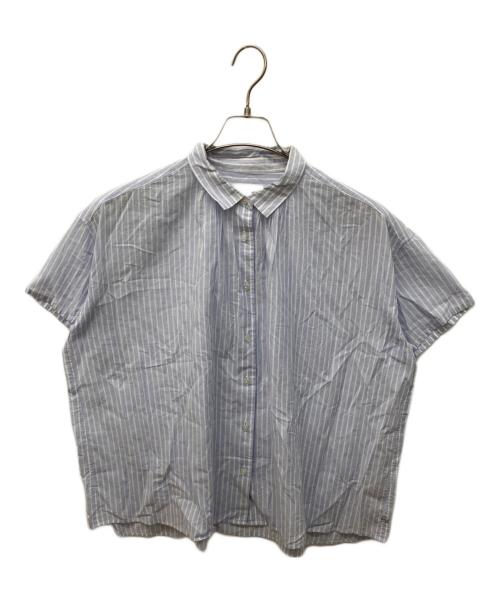 HUIS.（ハウス）HUIS. (ハウス) コットンリネン半袖ギャザーワイドブラウス ブルー サイズ:FREEの古着・服飾アイテム