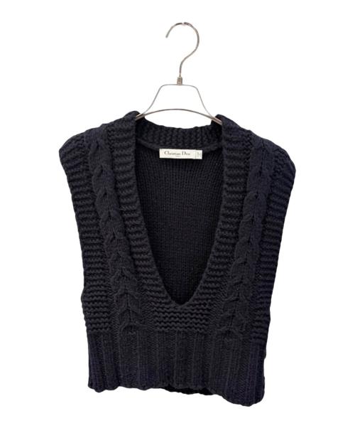 Christian Dior（クリスチャン ディオール）Christian Dior (クリスチャン ディオール) ケーブルニット ベスト ネイビー サイズ:38の古着・服飾アイテム