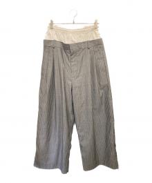 Hed Mayner（ヘド メイナー）の古着「DOUBLE WAIST SLACKS PANTS/ダブルウエストスラックスパンツ」｜グレー×ホワイト