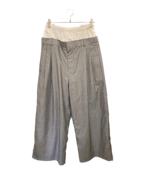 Hed Mayner（ヘド メイナー）Hed Mayner (ヘド メイナー) DOUBLE WAIST SLACKS PANTS/ダブルウエストスラックスパンツ グレー×ホワイト サイズ:XSの古着・服飾アイテム