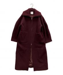 CLANE（クラネ）の古着「RIB COLLAR WOOL LONG COAT」｜ボルドー