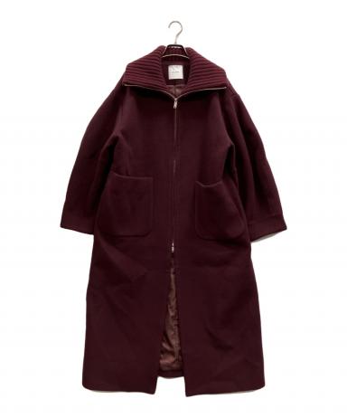 ジャケット・アウター CLANE RIB COLLAR WOOL LONG COAT sise1 中古・古着通販】CLANE (クラネ) RIB COLLAR WOOL LONG COAT ボルドー