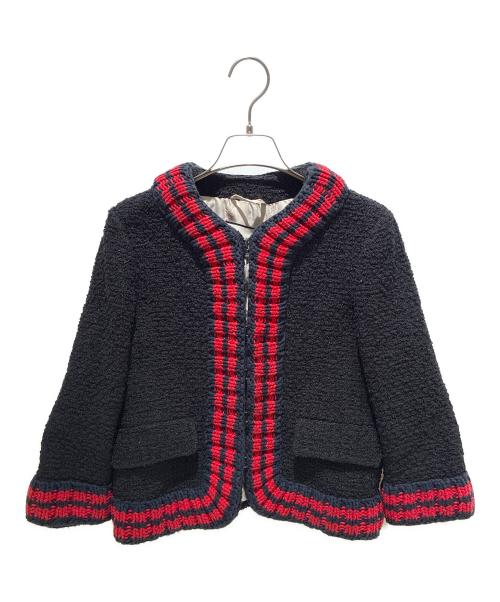 GUCCI（グッチ）GUCCI (グッチ) ノーカラーツイードジャケット/410132 ネイビー サイズ:40の古着・服飾アイテム