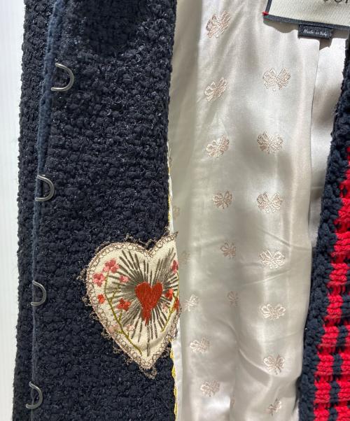 GUCCI（グッチ）GUCCI (グッチ) ノーカラーツイードジャケット/410132 ネイビー サイズ:40の古着・服飾アイテム