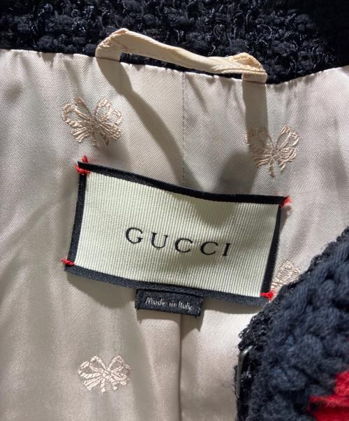 GUCCI（グッチ）GUCCI (グッチ) ノーカラーツイードジャケット/410132 ネイビー サイズ:40の古着・服飾アイテム