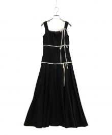M ME EME（エムミーエメ）の古着「Bicolor ribbon pleats silhouette long onepiece」｜ブラック