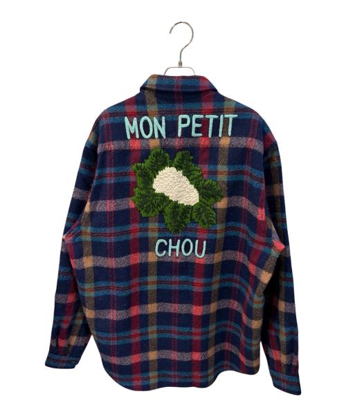 GUCCI（グッチ）GUCCI (グッチ) ウールチェックシャツジャケット ネイビー・レッド サイズ:48の古着・服飾アイテム