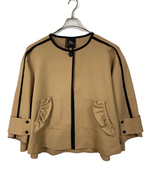 Cen.（セン）Cen. (セン) フリルポケット パイピングポンチョ ブラウン サイズ:FREEの古着・服飾アイテム
