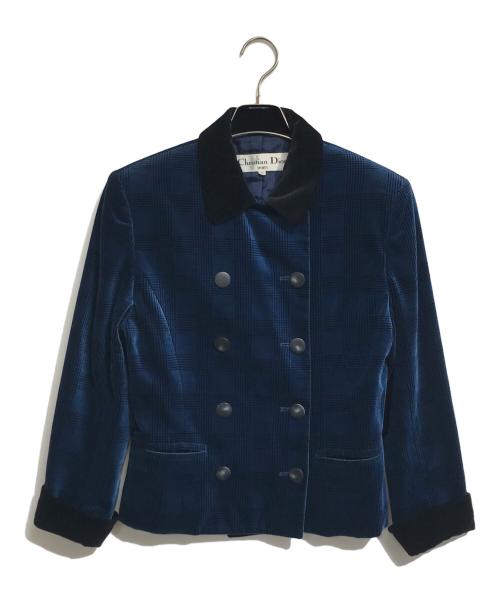 Christian Dior Sports（クリスチャン ディオールスポーツ）Christian Dior Sports (クリスチャン ディオールスポーツ) ベロアチェックジャケット ブルー サイズ:Sの古着・服飾アイテム