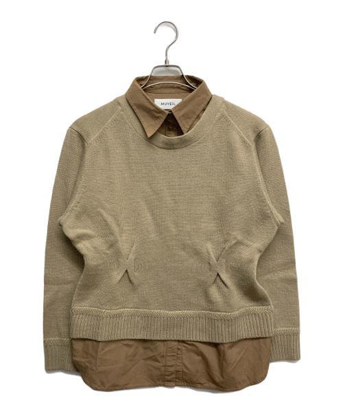 MUVEIL（ミュベール）MUVEIL (ミュベール) ドッキングシャツニットプルオーバー ブラウン サイズ:38の古着・服飾アイテム