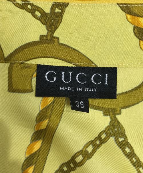 GUCCI（グッチ）GUCCI (グッチ) チェーン柄 シルクシャツ イエロー サイズ:38の古着・服飾アイテム