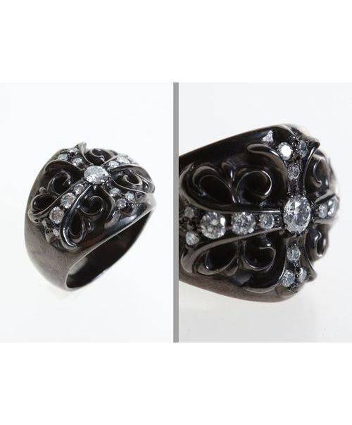 CHROME HEARTS（クロムハーツ）CHROME HEARTS（クロムハーツ） キーパーリングブラックロジウムパヴェダイヤ ブラック サイズ21号の古着・服飾アイテム