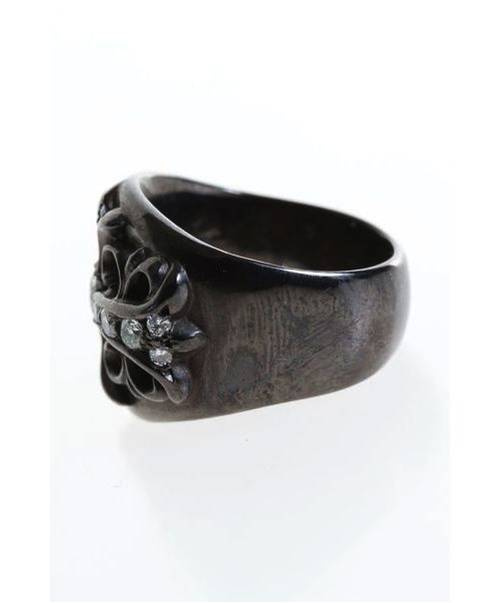 CHROME HEARTS（クロムハーツ）CHROME HEARTS（クロムハーツ） キーパーリングブラックロジウムパヴェダイヤ ブラック サイズ21号の古着・服飾アイテム