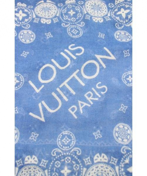 LOUIS VUITTON（ルイ ヴィトン）LOUIS VUITTON (ルイヴィトン) バンダナパッチワークストール ネイビー×ブルー サイズ:- M75266の古着・服飾アイテム