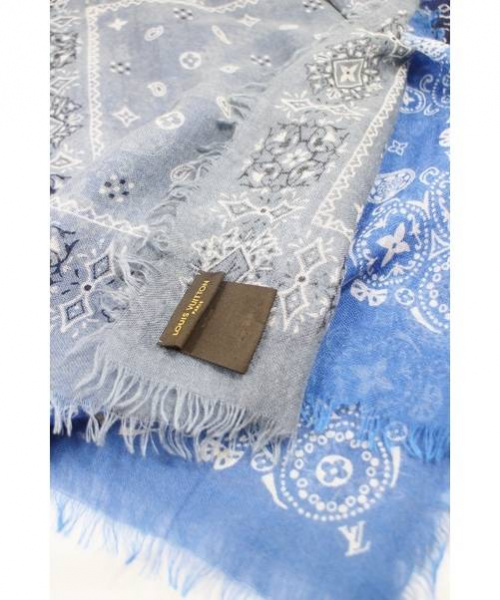 LOUIS VUITTON（ルイ ヴィトン）LOUIS VUITTON (ルイヴィトン) バンダナパッチワークストール ネイビー×ブルー サイズ:- M75266の古着・服飾アイテム