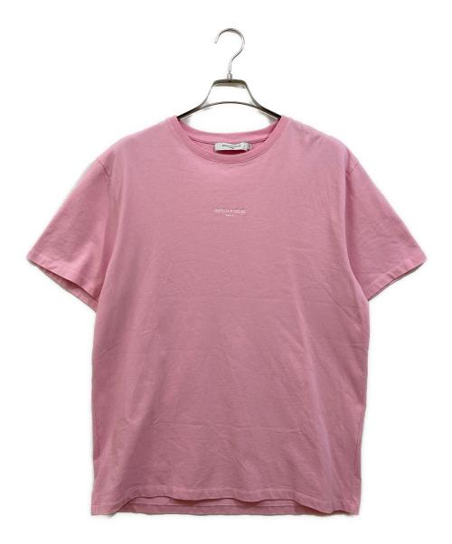 maison kitsune（メゾンキツネ）maison kitsune (メゾンキツネ) ロゴ刺繍Tシャツ ピンク サイズ:Lの古着・服飾アイテム