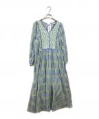 ne quittez pasヌキテパ）の古着「Cotton Voile Ethnic Combination Print Gather Dress」｜黄緑