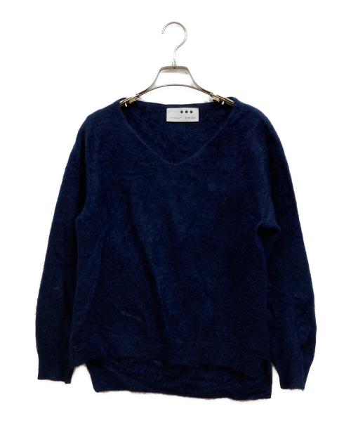 THREE DOTS（スリードッツ）THREE DOTS (スリードッツ) Fur cashmere l/s v neck pullover ネイビー サイズ:SIZE Sの古着・服飾アイテム