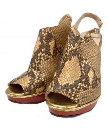 DRIES VAN NOTEN（ドリスヴァンノッテン）の古着「パイソン柄ウェッジソールサンダル」｜ブラウン