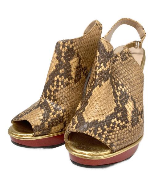 DRIES VAN NOTEN（ドリスヴァンノッテン）DRIES VAN NOTEN (ドリスヴァンノッテン) パイソン柄ウェッジソールサンダル ブラウン サイズ:38の古着・服飾アイテム