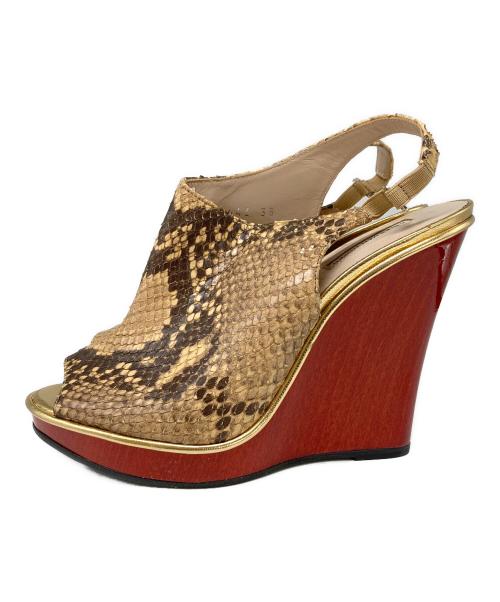 DRIES VAN NOTEN（ドリスヴァンノッテン）DRIES VAN NOTEN (ドリスヴァンノッテン) パイソン柄ウェッジソールサンダル ブラウン サイズ:38の古着・服飾アイテム