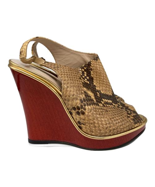 DRIES VAN NOTEN（ドリスヴァンノッテン）DRIES VAN NOTEN (ドリスヴァンノッテン) パイソン柄ウェッジソールサンダル ブラウン サイズ:38の古着・服飾アイテム