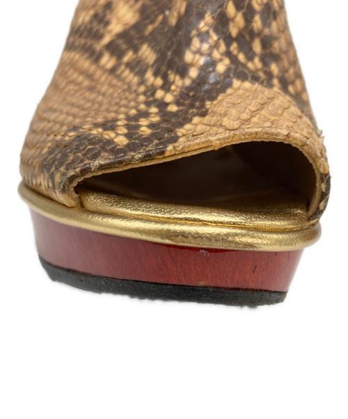 DRIES VAN NOTEN（ドリスヴァンノッテン）DRIES VAN NOTEN (ドリスヴァンノッテン) パイソン柄ウェッジソールサンダル ブラウン サイズ:38の古着・服飾アイテム