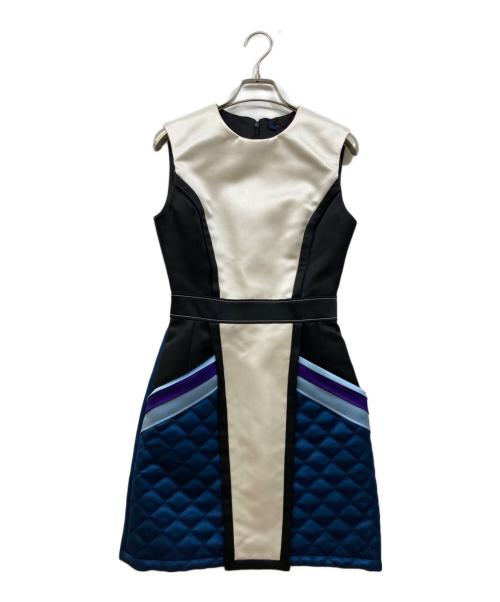 LOUIS VUITTON（ルイ ヴィトン）LOUIS VUITTON (ルイ ヴィトン) シルク キルティング切替 ノースリーブ ワンピース ホワイト×ブラック サイズ:34の古着・服飾アイテム