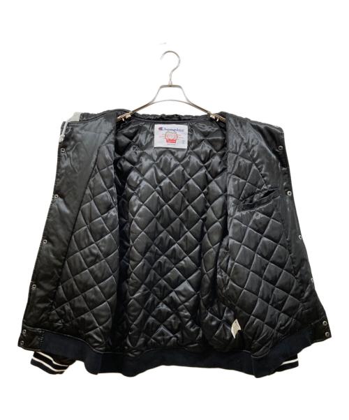 Champion（チャンピオン）Champion (チャンピオン) SUPREME (シュプリーム) Hooded Satin Varsity Jacket ブラック サイズ:XLの古着・服飾アイテム