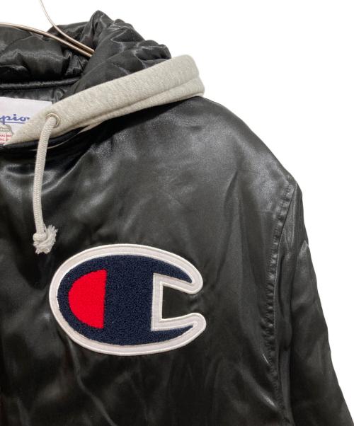 Champion（チャンピオン）Champion (チャンピオン) SUPREME (シュプリーム) Hooded Satin Varsity Jacket ブラック サイズ:XLの古着・服飾アイテム
