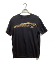 ARMANI EXCHANGE（アルマーニ エクスチェンジ）の古着「ゴールドロゴクルーネックTシャツ」｜ブラック
