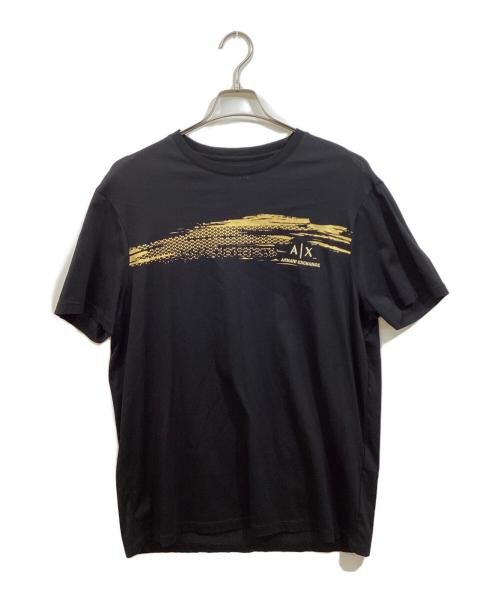 ARMANI EXCHANGE（アルマーニ エクスチェンジ）ARMANI EXCHANGE (アルマーニ エクスチェンジ) ゴールドロゴクルーネックTシャツ ブラック サイズ:Lの古着・服飾アイテム