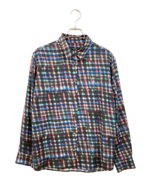 PS Paul Smith（ＰＳポールスミス）PS Paul Smith (ＰＳポールスミス) 転写プリントチェックシャツ ブラック サイズ:Lの古着・服飾アイテム