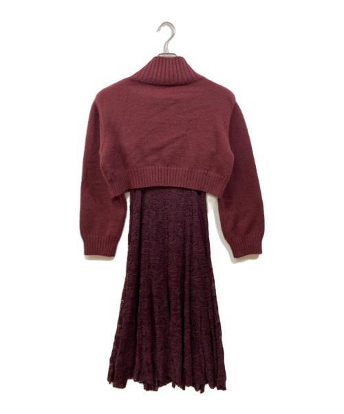 anuans（アニュアンス）anuans (アニュアンス) ニットレイヤードウェーブレースワンピース レッド サイズ:FREEの古着・服飾アイテム