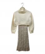 anuansアニュアンス）の古着「ニットレイヤードウェーブレースワンピース」｜アイボリー