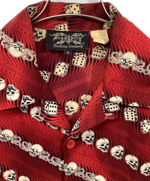 DRAGONFLY（ドラゴンフライ）DRAGONFLY (ドラゴンフライ) ヴィンテージスカルアロハシャツ レッド サイズ:Sの古着・服飾アイテム