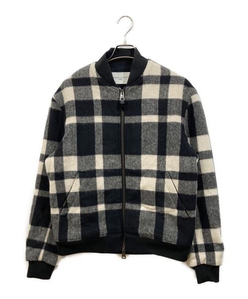 maison kitsune（メゾンキツネ）maison kitsune (メゾンキツネ) Wool Blend Bomber Jacket ホワイト×ブラック サイズ:Lの古着・服飾アイテム